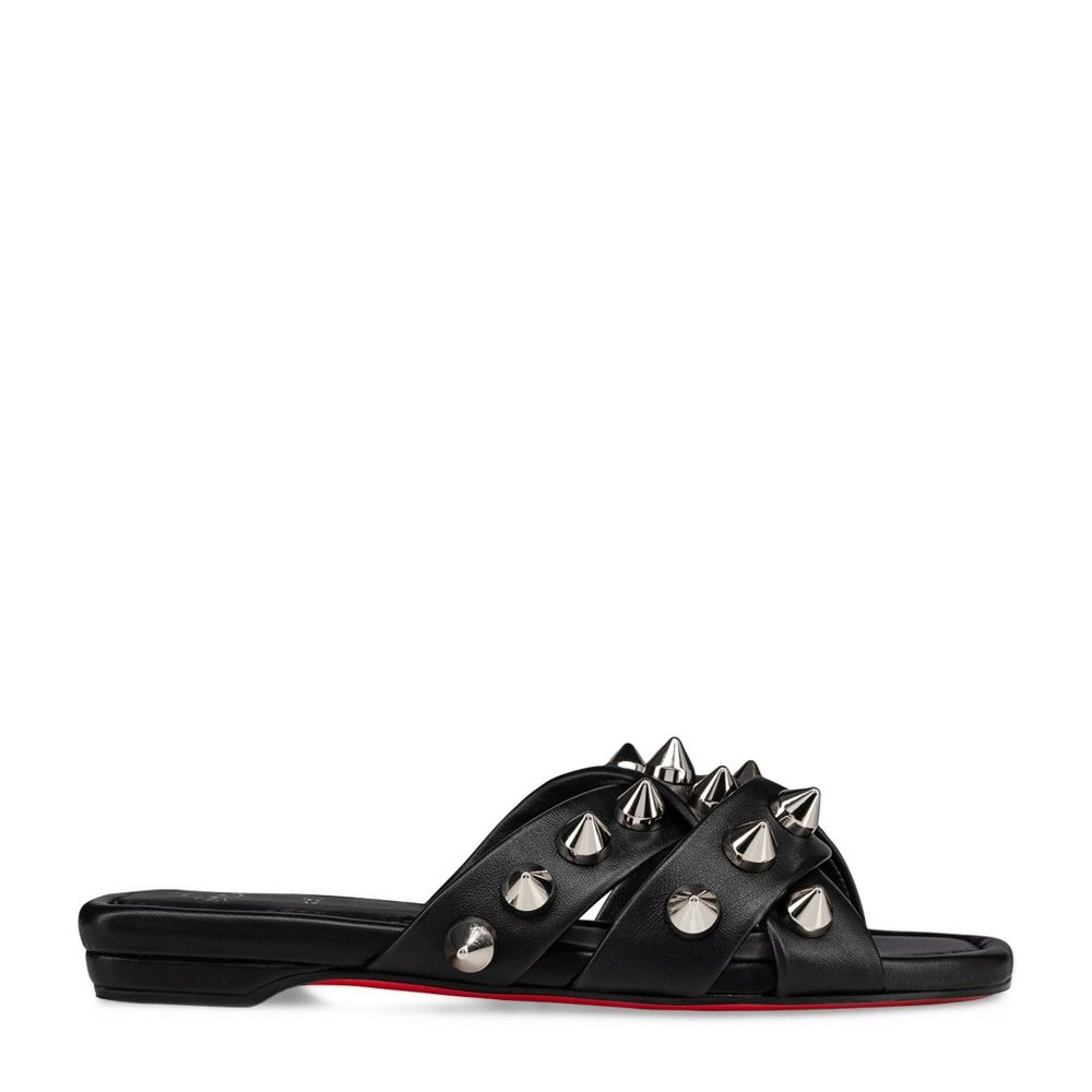 Christian Louboutin MISS SPIKA CLUB Spiked Flat Mule Sandals Slides Shoes